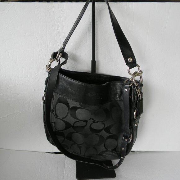 COACH ZOE LOGO SIGNATURE BLACK CANVAS/LEATHER TRIM HOBO SHOULDER BAG F14708 - Picture 1 of 9